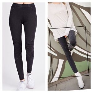 Pants - Mineral Washed Moto Leggings Black Acid Washed Pants - Mineral Washed Moto Leggings Black Acid Washed